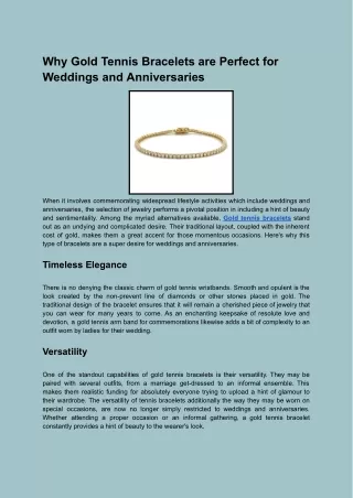 Why Gold Tennis Bracelets Perfect for Weddings and Anniversaries