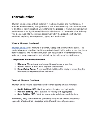 The Process of Manufacturing Bitumen Emulsion