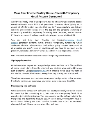 Make Your Internet Surfing Hassle-Free with Temporary Gmail Account Generator!