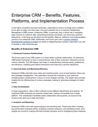 A complete Guide CRM – Benefits, Features, Platforms, and Implementation Process