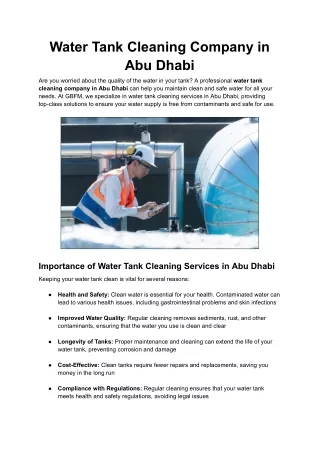 Water Tank Cleaning Company in Abu Dhabi: GBFM