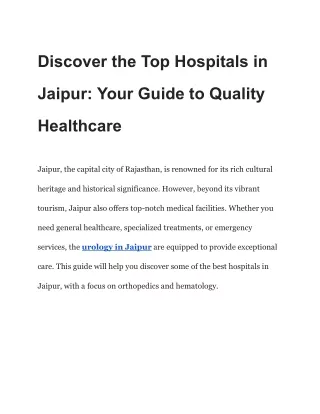Discover the Top Hospitals in Jaipur_ Your Guide to Quality Healthcare