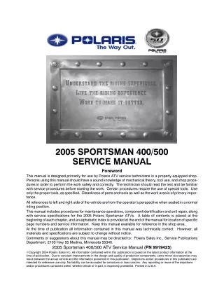 2005 Polaris Sportsman 400 Service Repair Manual