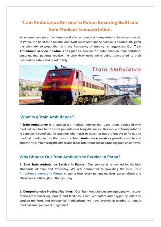 Train Ambulance Service in Patna
