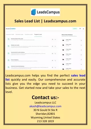 Sales Lead List  Leadscampus.com
