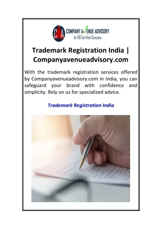 Trademark Registration India  Companyavenueadvisory.com