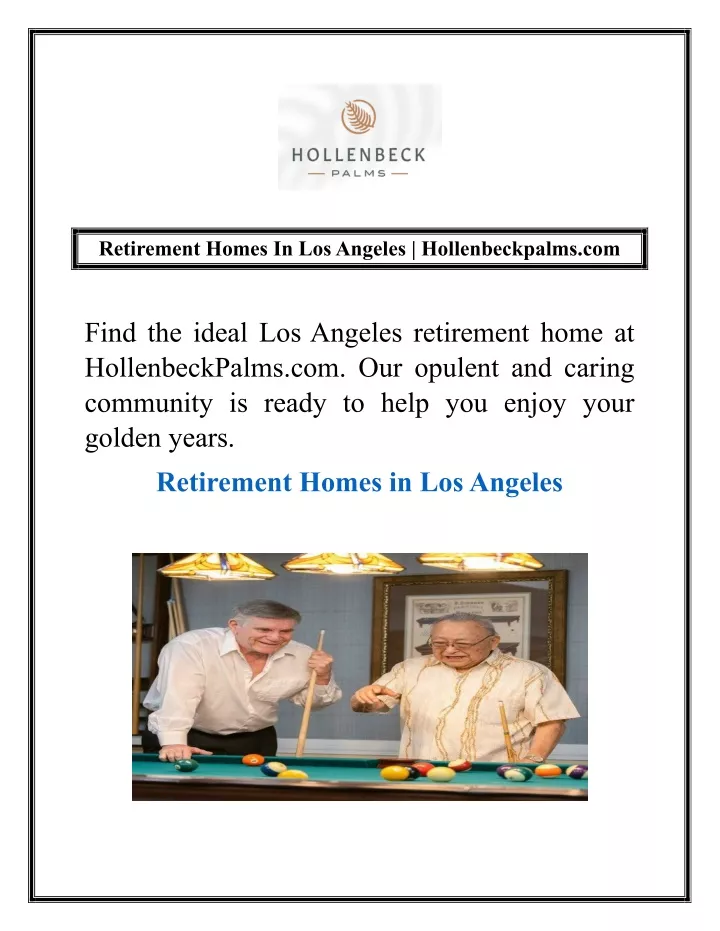 retirement homes in los angeles hollenbeckpalms