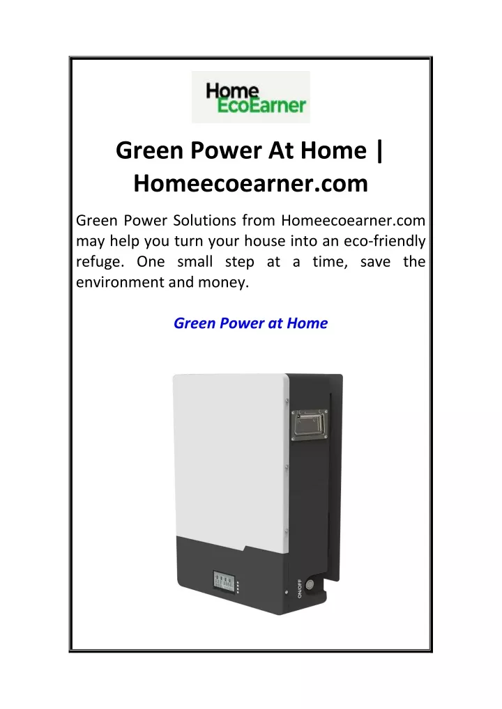 green power at home homeecoearner com