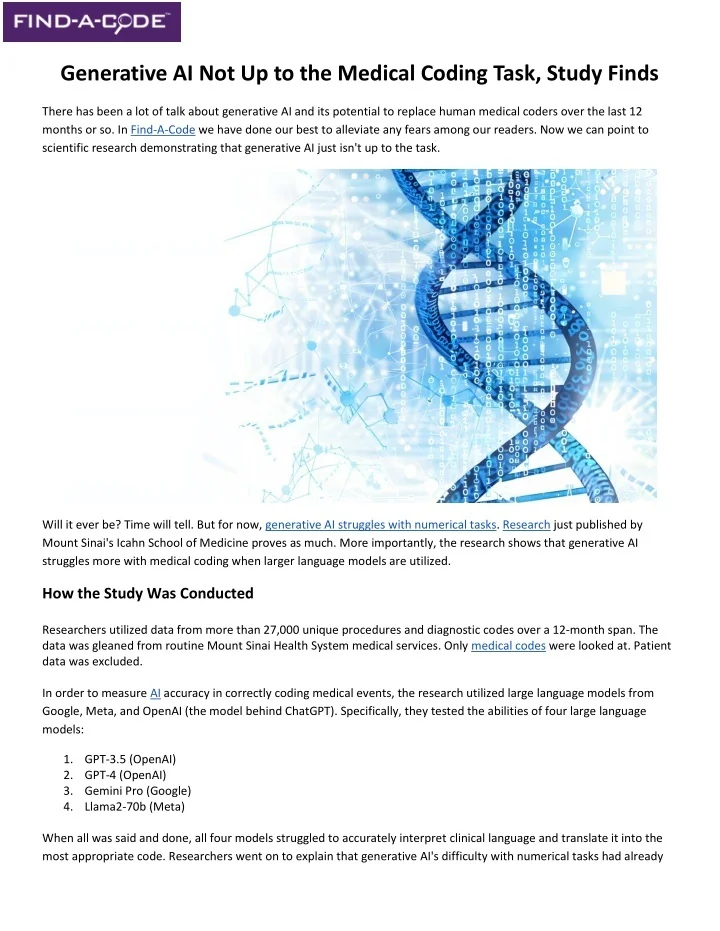 PPT - Generative AI Not Up to the Medical Coding Task, Study Finds ...