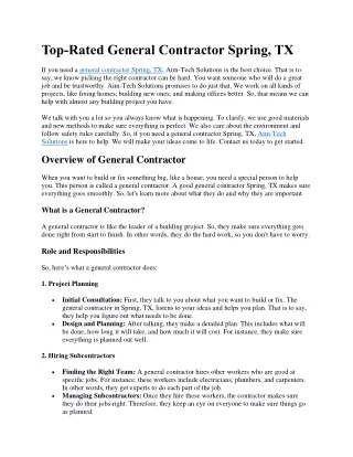Top-Rated General Contractor Spring, TX