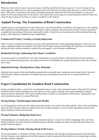 Road Construction Mastery with Hayward Orion Paving Contractor