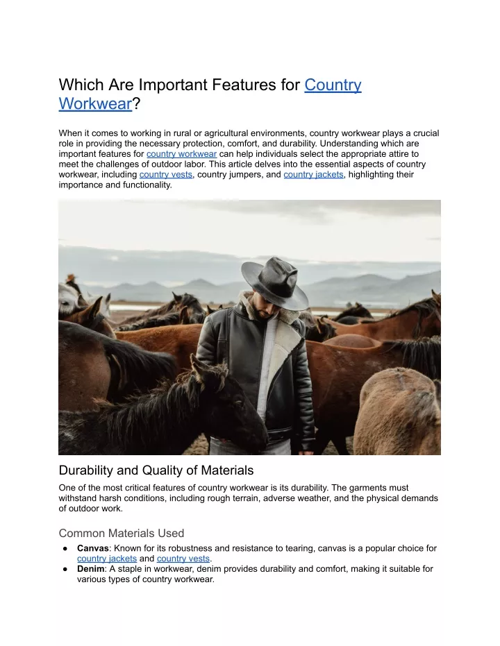 which are important features for country workwear