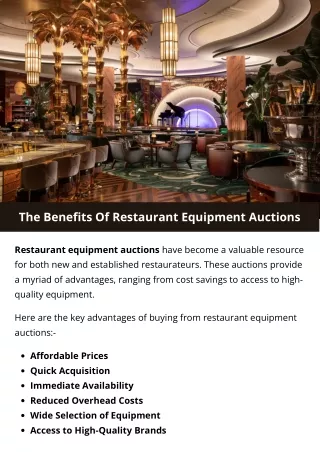 The Benefits Of Restaurant Equipment Auctions