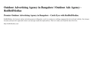 Outdoor Advertising Agency in Bangalore | Outdoor Ads Agency - RedBellMedias