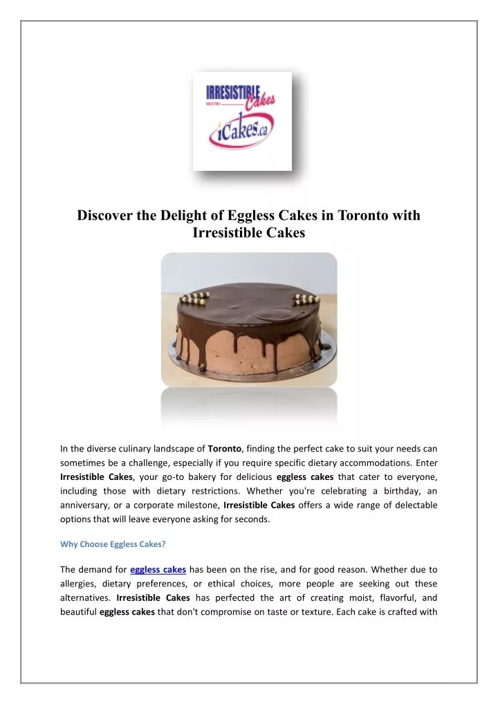 discover the delight of eggless cakes in toronto