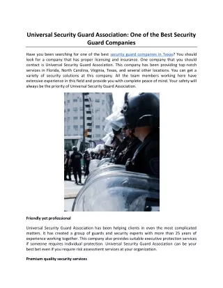 Universal Security Guard Association: One of the Best Security Guard Companies