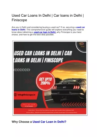 Used Car Loans In Delhi | Car loans in Delhi | Finiscope