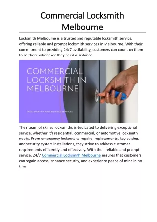 Commercial Locksmith Melbourne