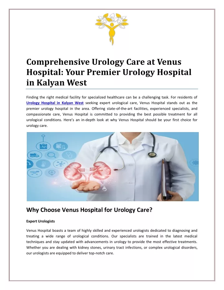 comprehensive urology care at venus hospital your