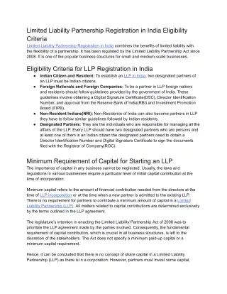 Limited Liability Partnership Registration in India Eligibility Criteria