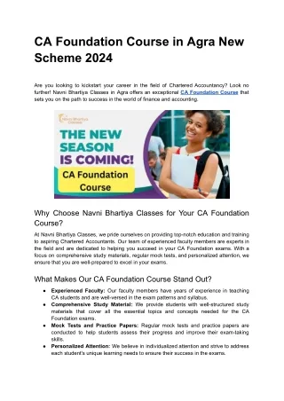CA Foundation Course in Agra New Scheme 2024