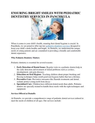 Best Pediatric Dentistry Services in Panchkula