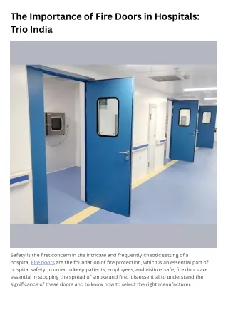The Importance of Fire Doors in Hospitals Trio India