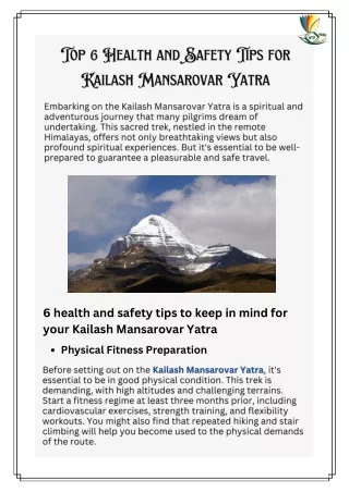 Top 6 Health and Safety Tips for Kailash Mansarovar Yatra