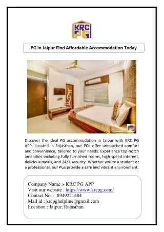 PG in Jaipur Find Affordable Accommodation Today