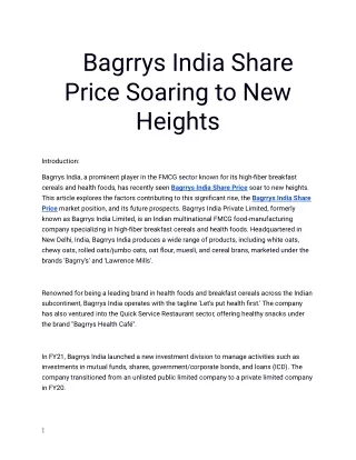 Discover the Best Bagrrys India Share Price Exclusively at Planify