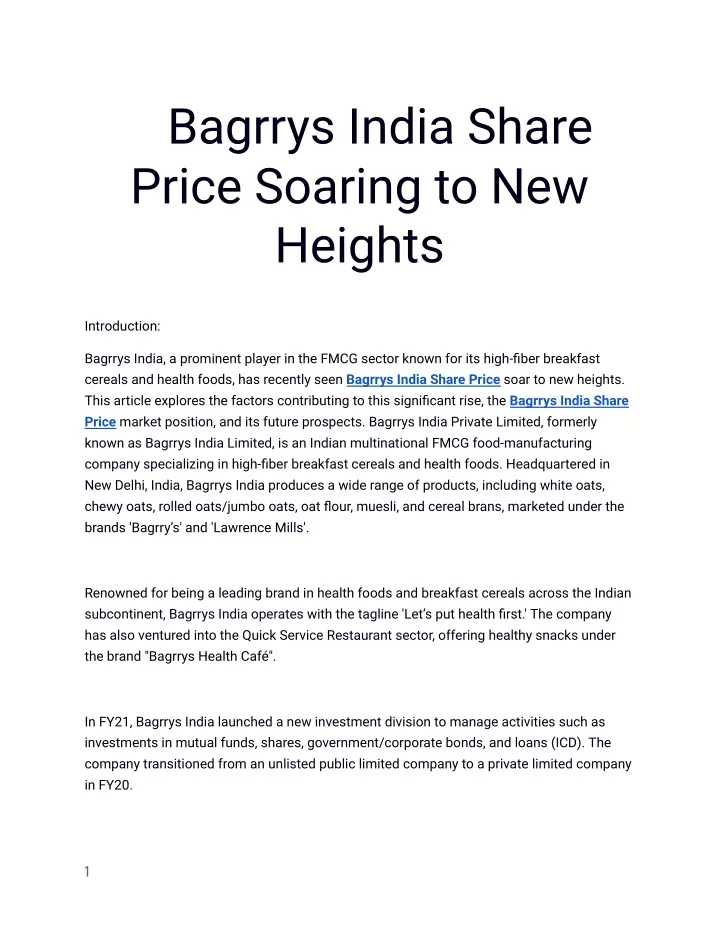 bagrrys india share price soaring to new heights