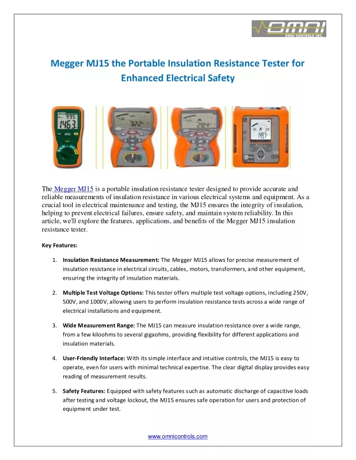 megger mj15 the portable insulation resistance