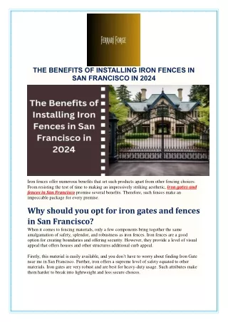 THE BENEFITS OF INSTALLING IRON FENCES IN SAN FRANCISCO IN 2024