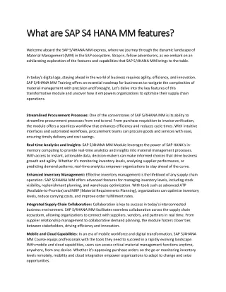 what are sap s4 hana mm features what