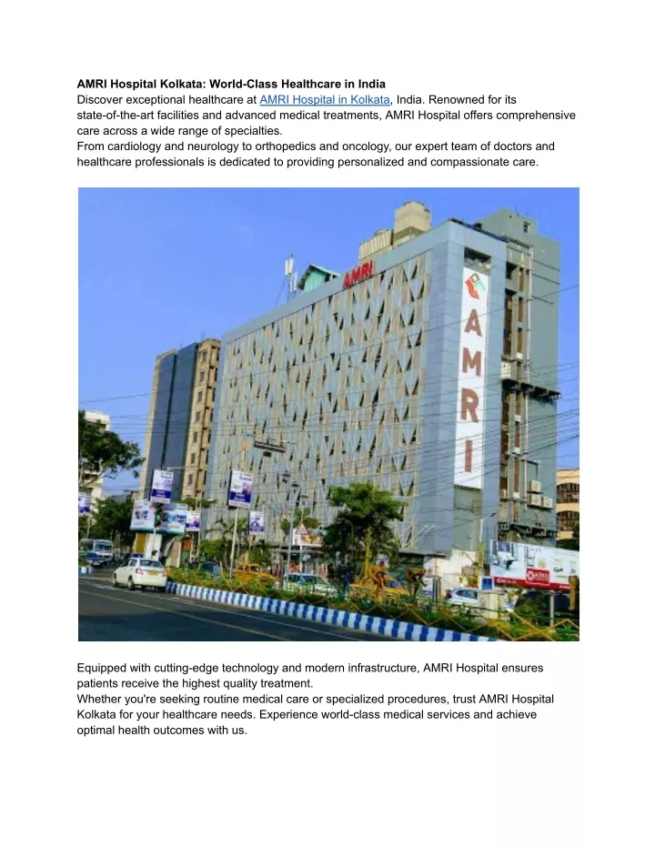 amri hospital kolkata world class healthcare