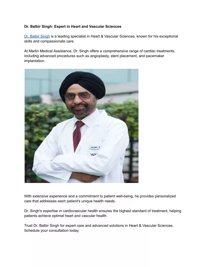 dr balbir singh expert in heart and vascular