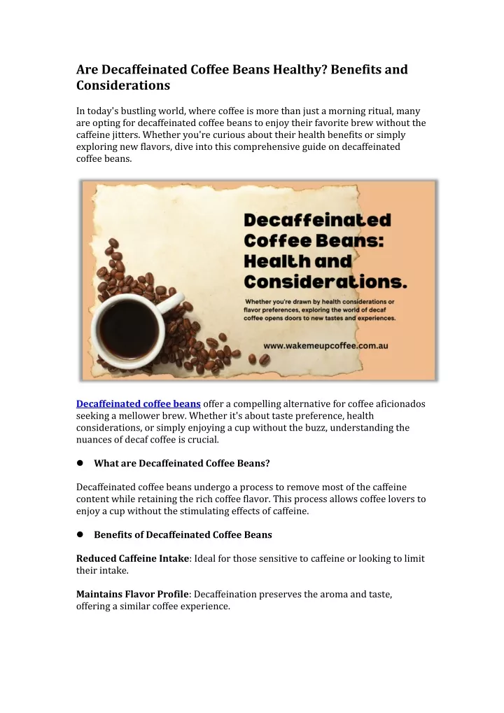 are decaffeinated coffee beans healthy benefits