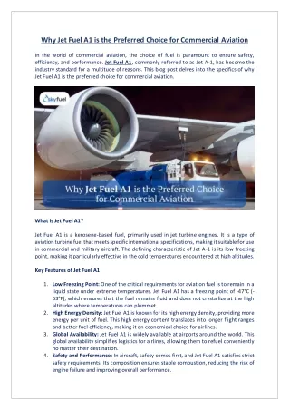 Why Jet Fuel A1 is the Preferred Choice for Commercial