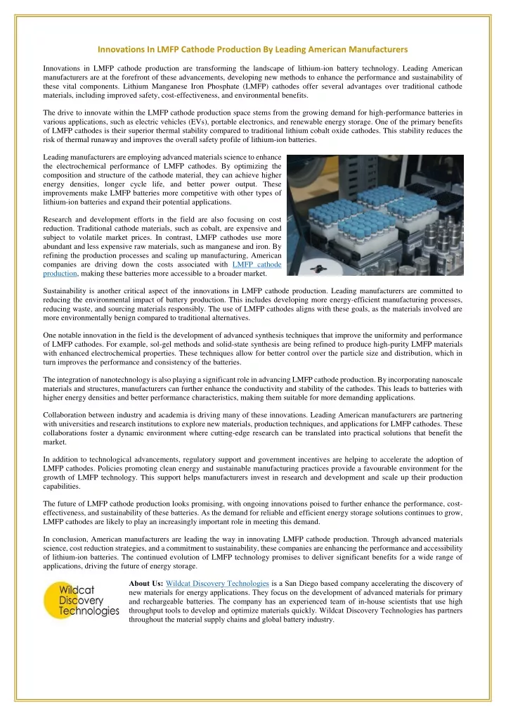 innovations in lmfp cathode production by leading