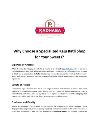 Why Choose a Specialized Kaju Katli Shop for Your Sweets