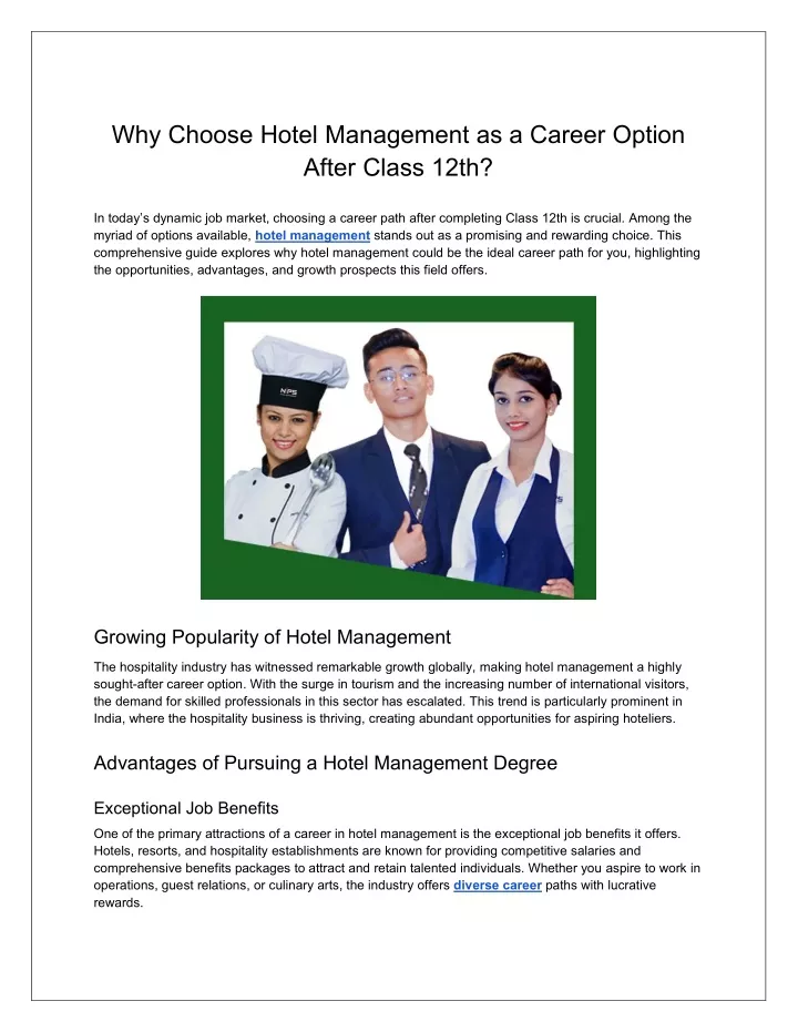 why choose hotel management as a career option