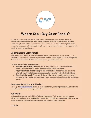 Where Can I Buy Solar Panels