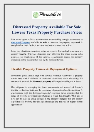 Distressed Property Available For Sale Lowers Texas Property Purchase Prices