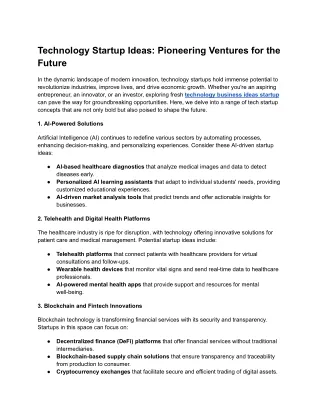 technology startup ideas pioneering ventures