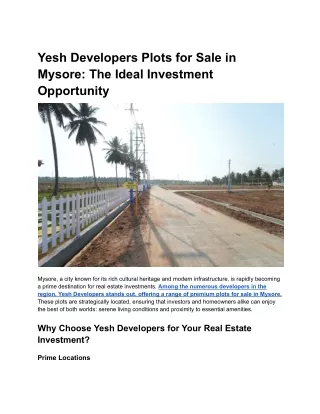 Yesh Developers Plots for Sale in Mysore_ The Ideal Investment Opportunity