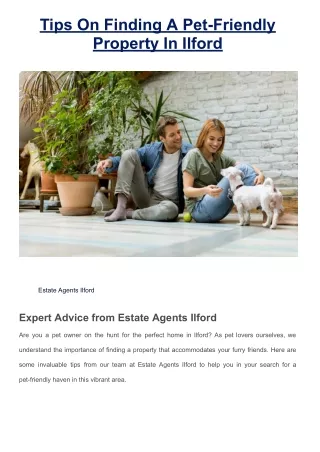 Estate Agents Ilford - Tips On Finding A Pet-Friendly Property In Ilford