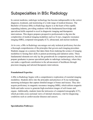 subspecialties in bsc radiology