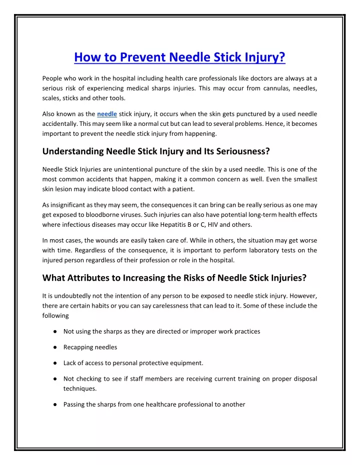 how to prevent needle stick injury