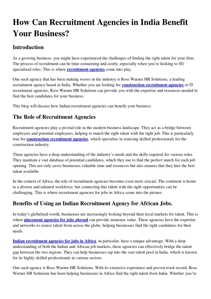 how can recruitment agencies in india benefit