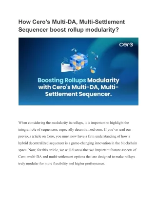 How Cero's Multi-DA, Multi-Settlement Sequencer boost rollup modularity?